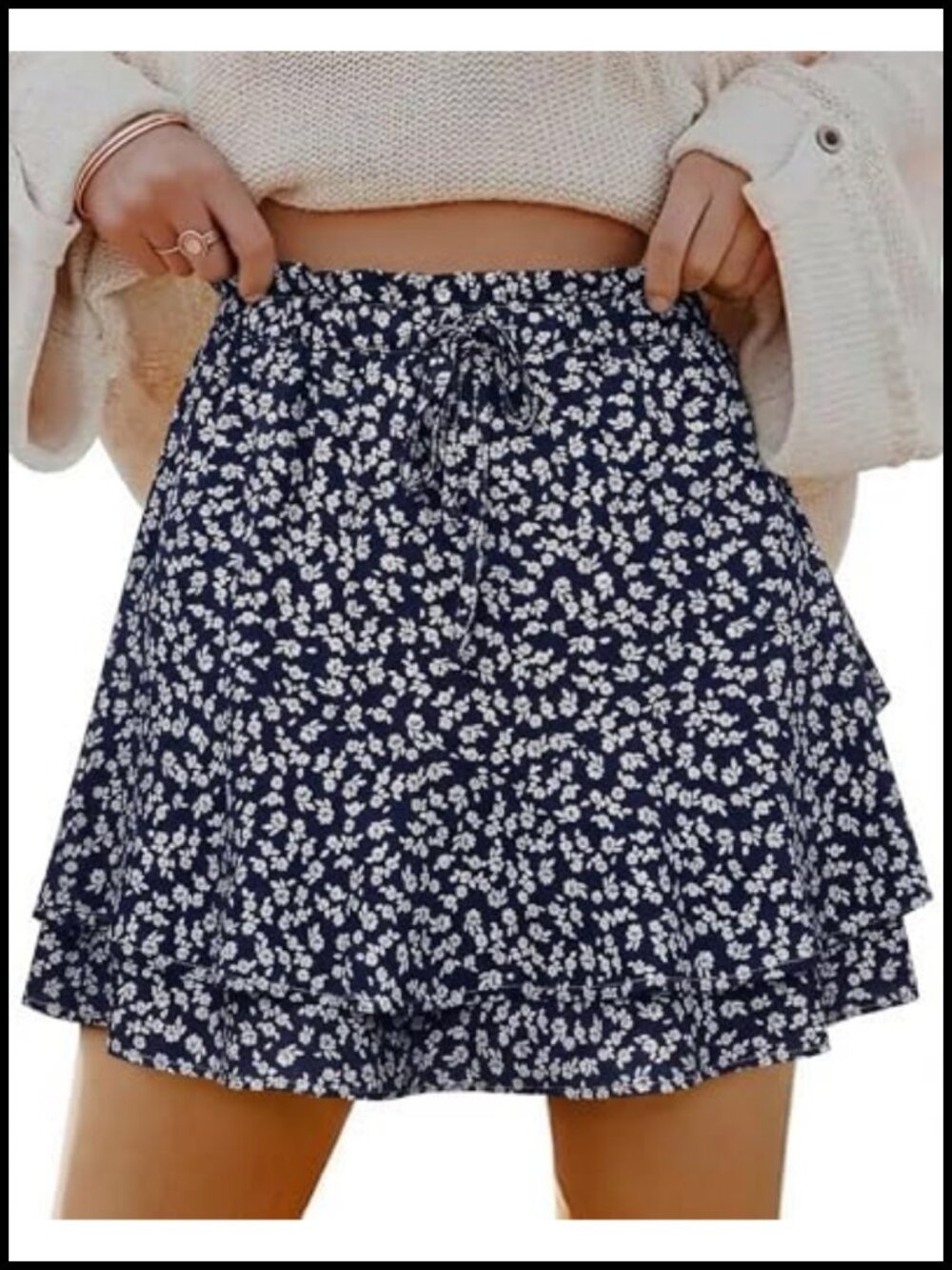 Women's Floral Ruffle Skort with Built-in Shorts, Chiffon Mini Skirt with Pocket
